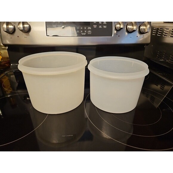 Set Of 2 Vintage Tupperware Round Sheer Canisters Containers #264-3 & #265-10 - Picture 5 of 11